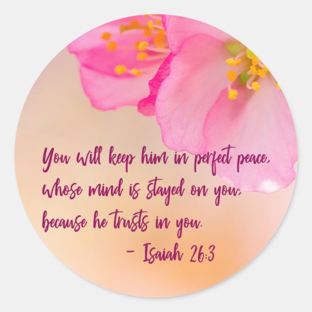 Pegatina Redonda Lo Mantendrán Inspirador Cristiano Floral (Anverso)