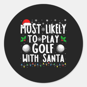 Pegatina Redonda Lo Más Probable Es Jugar Al Golf Con La Navidad De