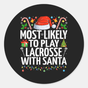 Pegatina Redonda Lo Más Probable Es Jugar Lacrosse Con Navidades De