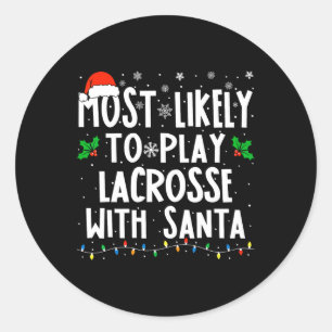 Pegatina Redonda Lo Más Probable Es Jugar Lacrosse Con Navidades De