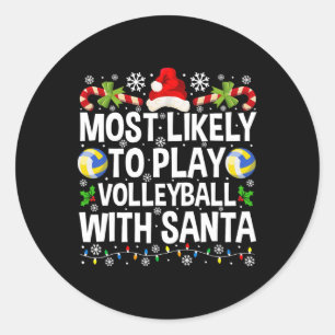Pegatina Redonda Lo Más Probable Es Jugar Voleibol Con Santa Christ