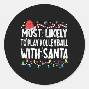 Pegatina Redonda Lo Más Probable Es Jugar Voleibol Con Santa Mateo