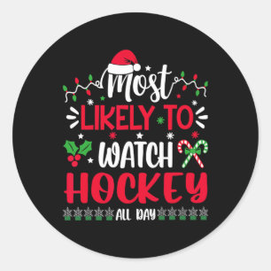 Pegatina Redonda Lo Más Probable Es Ver Navidades De Hockey Todo El