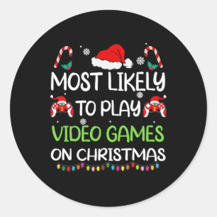Pegatina Redonda Lo Más Probable Para Los Navidades De Videojuegos 