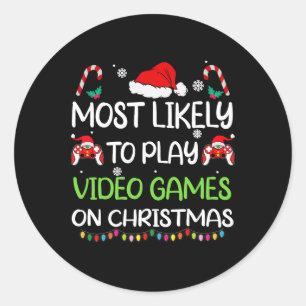 Pegatina Redonda Lo Más Probable Para Los Navidades De Videojuegos 