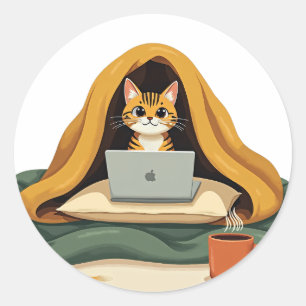 Pegatina Redonda Lo siento llego tarde no quería venir gato introve