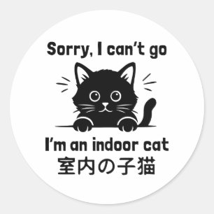 Pegatina Redonda Lo siento no puedo ir soy un gato de interior dive
