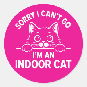 Pegatina Redonda Lo siento, no puedo irme. Soy un gato en la puerta