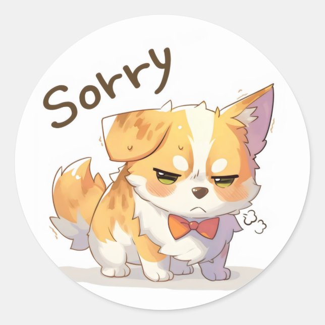 Pegatina Redonda Lo siento Perro Anime Cute (Anverso)