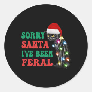 Pegatina Redonda Lo siento Santa He sido Feral Fun Cat Navidades Li