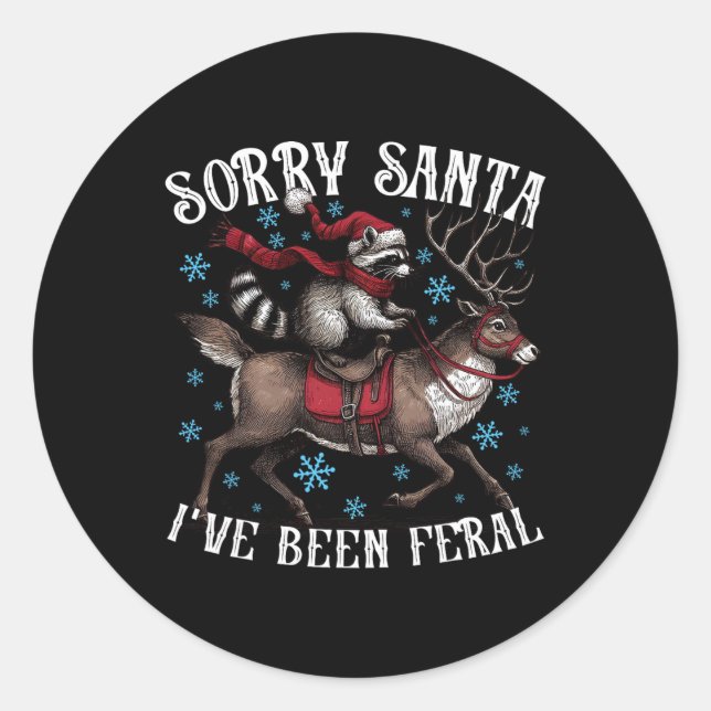 Pegatina Redonda Lo siento Santa I ha sido Feral Raccoon Santa Hat  (Anverso)