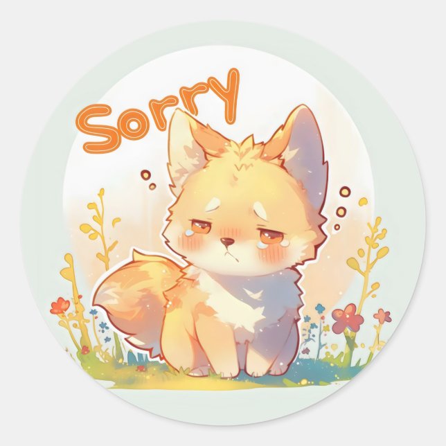 Pegatina Redonda Lo siento Triste Perro Anime Cute (Anverso)
