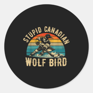 Pegatina Redonda Lobo canadiense estúpido pájaro vintage gancho cal