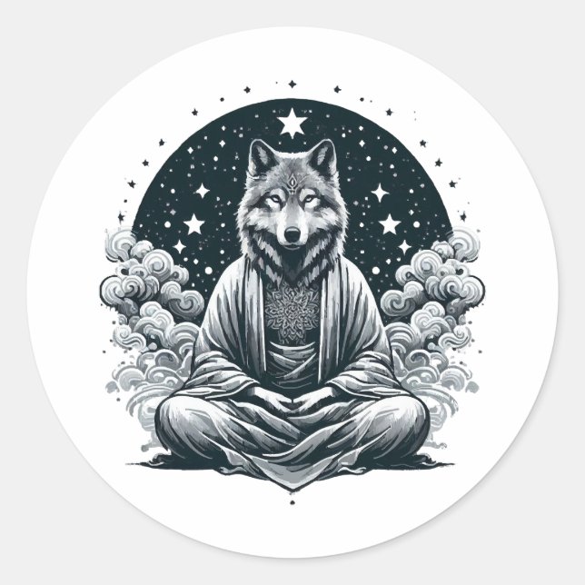 Pegatina Redonda Lobo Consciente (Anverso)