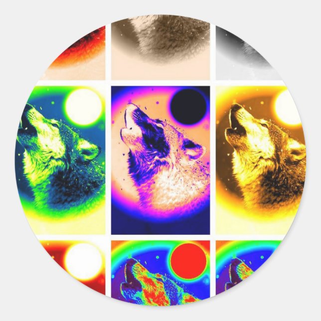 Pegatina Redonda Lobo de arte pop (Anverso)