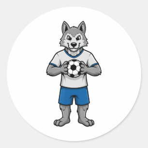 Pegatina Redonda Lobo de fútbol adorable jugador de fútbol animal d