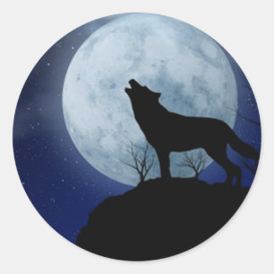 Pegatina Redonda Lobo de luna llena
