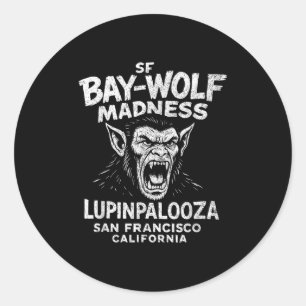 Pegatina Redonda Lobo de Sf Bay Lupinpalooza, Werewo de Halloween