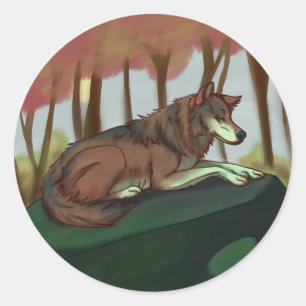 Pegatina Redonda Lobo europeo