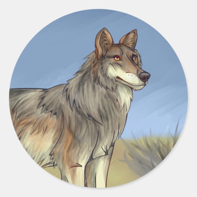 Pegatina Redonda Lobo mexicano (Anverso)