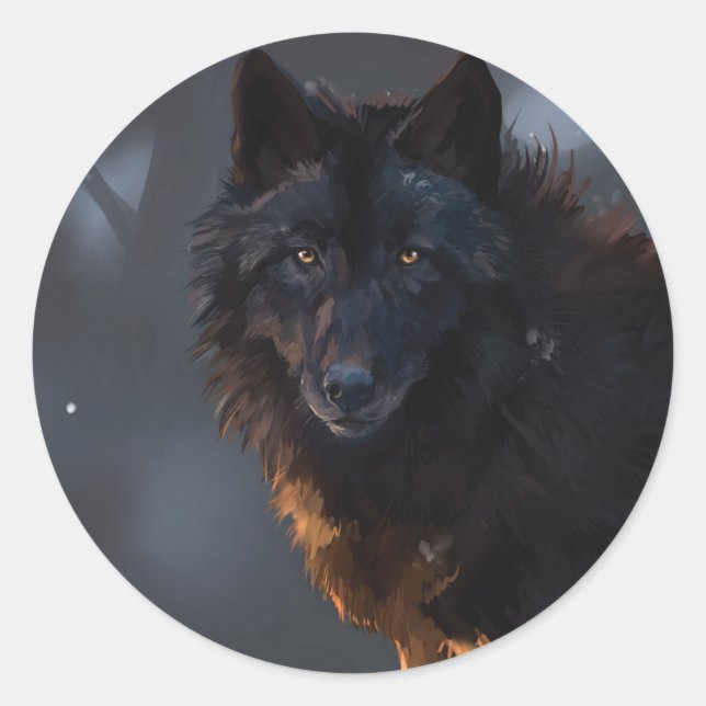 Pegatina Redonda lobo negro (Anverso)