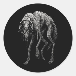 Pegatina Redonda Lobo oveja espeluznante terror folclore espantoso 