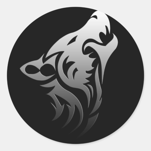 Pegatina Redonda Lobo tribal (Anverso)