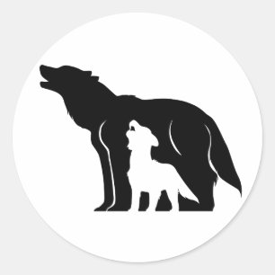 Pegatina Redonda Lobos blancos y negros