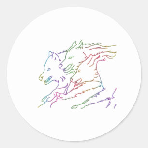 Pegatina Redonda Lobos en marcha luminescentes brillantes del arcoi
