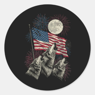 Pegatina Redonda Lobos Luna 4 De Julio Meme Divertido Bandera De EE
