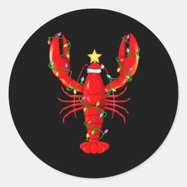 Pegatina Redonda Lobster Lighting Xmas Tree Matching Lobster Christ (Anverso)