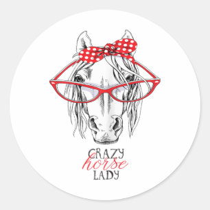 Pegatina Redonda Loca dama de caballo hembra amante de las mujeres
