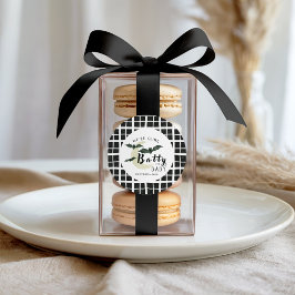 Pegatina Redonda Locamente Bebé Plaid Murciélago y Luna Baby Shower