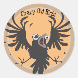 Pegatina Redonda Loco Birb Raven