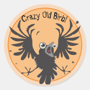 Pegatina Redonda Loco Birb Raven