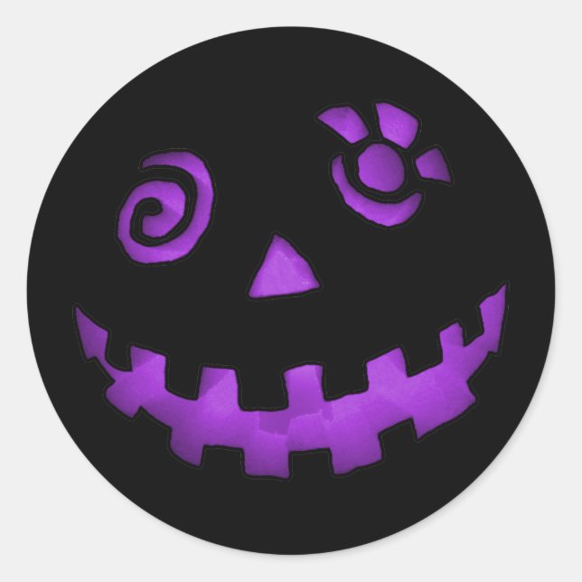 Pegatina Redonda Loco Jack O Lantern Pumpkin Face Purple (Anverso)