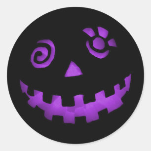 Pegatina Redonda Loco Jack O Lantern Pumpkin Face Purple