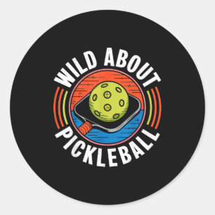 Pegatina Redonda Loco por pickleball divertido pickle ball