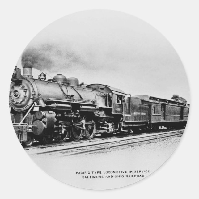 Pegatina Redonda Locomotora B&O en servicio (Anverso)