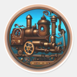 Pegatina Redonda Locomotora de trenes Steampunk #2
