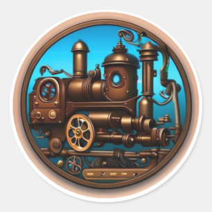 Pegatina Redonda Locomotora de trenes Steampunk #2