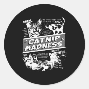 Pegatina Redonda Locura de hierba gatera Gatito lindo Gato divertid