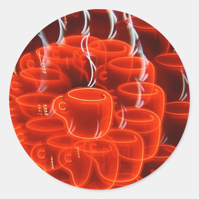 Pegatina Redonda locura de la taza de café de neón (Anverso)