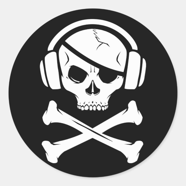 Pegatina Redonda Logo anti-riaa de Piratas de la música (Anverso)