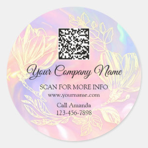 Pegatina Redonda Logo Código QR Wreath promocional de flores rosada