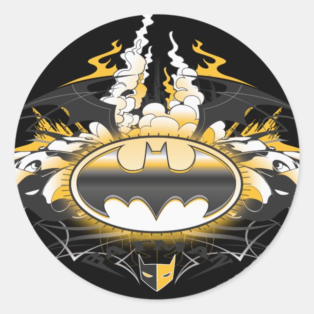 Pegatina Redonda Logo de Batman con coches (Anverso)