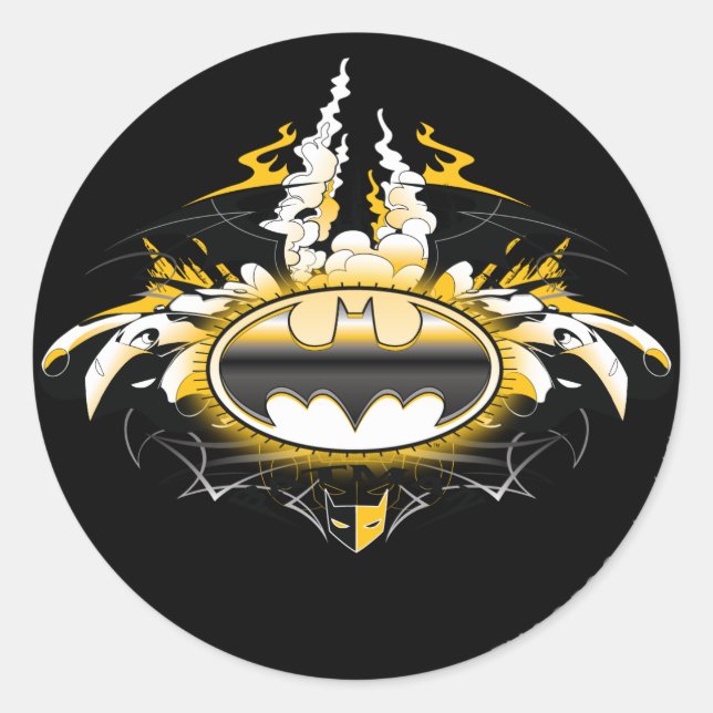 Pegatina Redonda Logo de Batman con coches (Anverso)