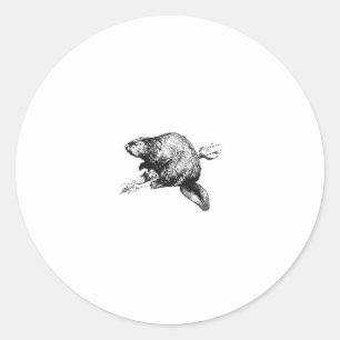 Pegatina Redonda Logo de Beaver Line Art