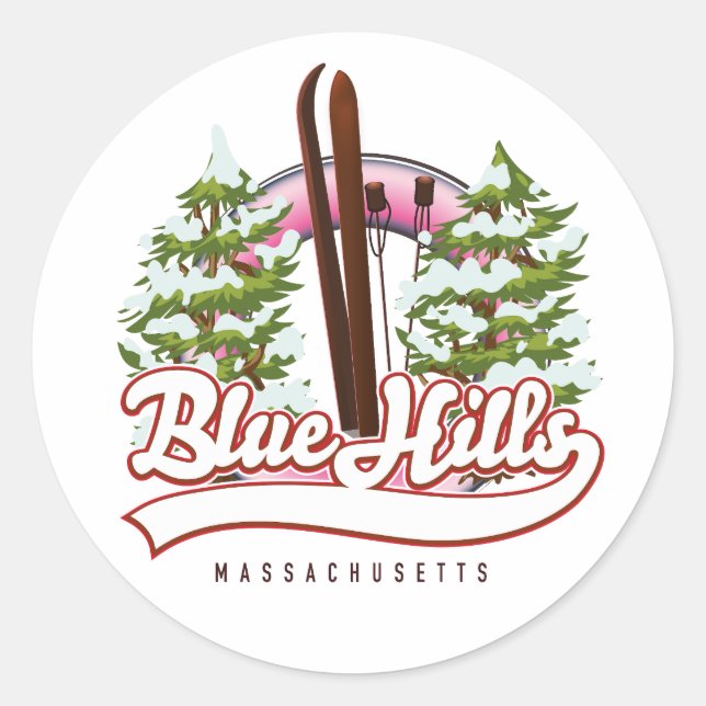 Pegatina Redonda Logo de Blue Hills Massachusetts Ski (Anverso)