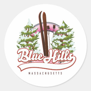 Pegatina Redonda Logo de Blue Hills Massachusetts Ski